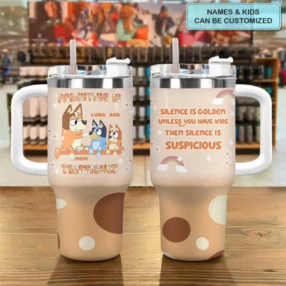 Parenting Is Trifficult - Personalized Custom Tumbler With Handle - Gift For Family, Family Members