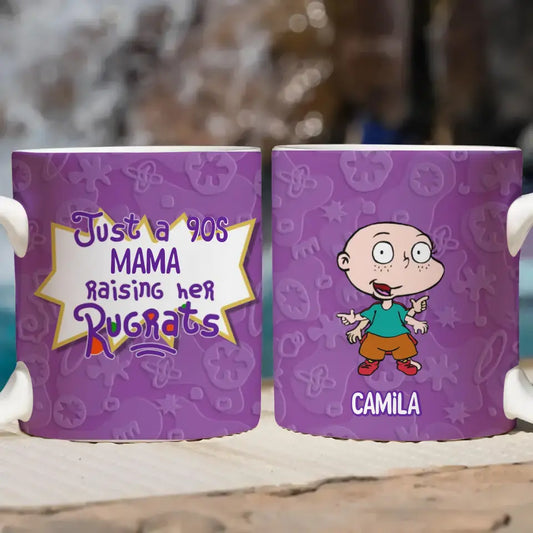 Just 90s Mama - Personalized Custom White Edge-to-Edge Mug - Gift For Mom, Family Members