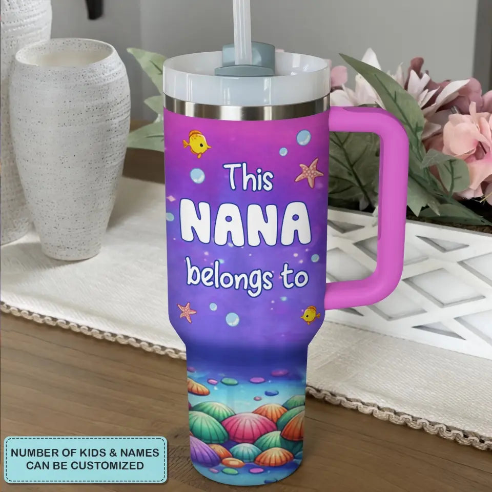 This Grandma Belongs To - Personalized Custom Tumbler With Handle - Gift For Mom, Grandma, Family, Family Members