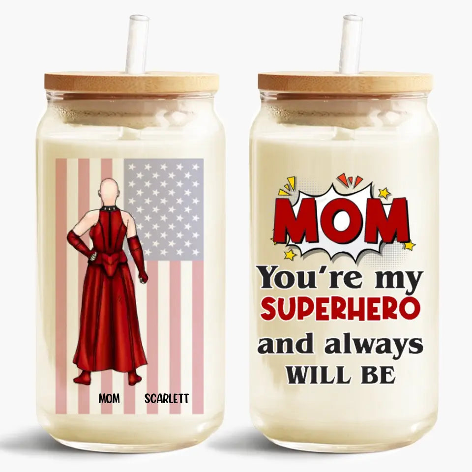 You Are My Super Hero - Personalized Custom Glass Can - Mother's Day Gift For Family, Family Members