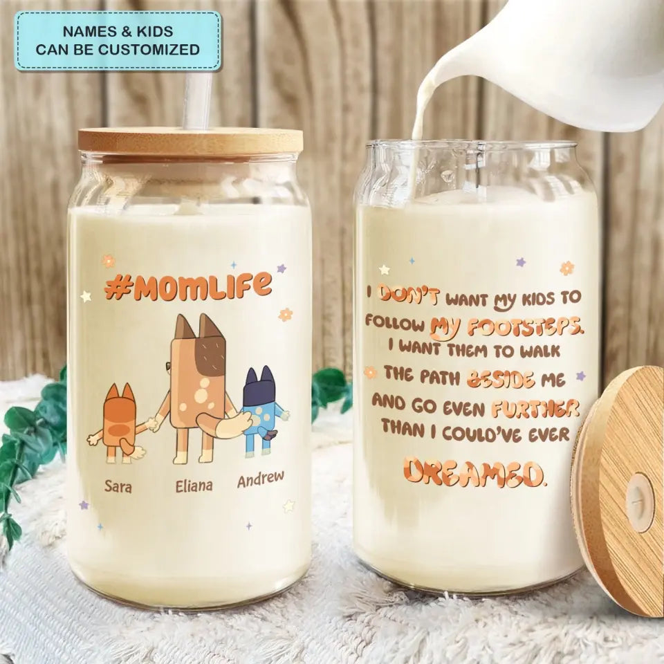 Mom Want The Kids Walk The Path Beside - Personalized Custom Glass Can - Mother's Day Gift For Mom, Family Member