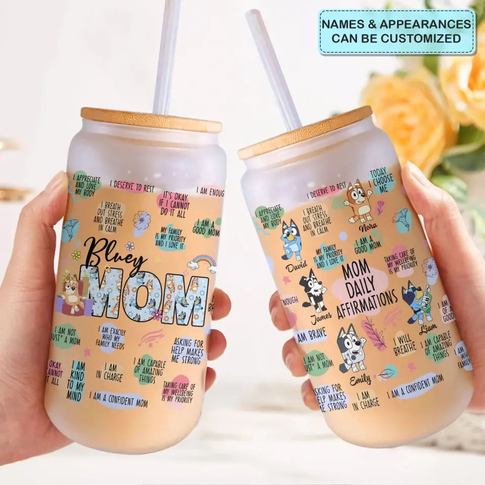 Mom Affirmations - Personalized Custom Glass Can - Mother's Day Gift For Mom, Family Members