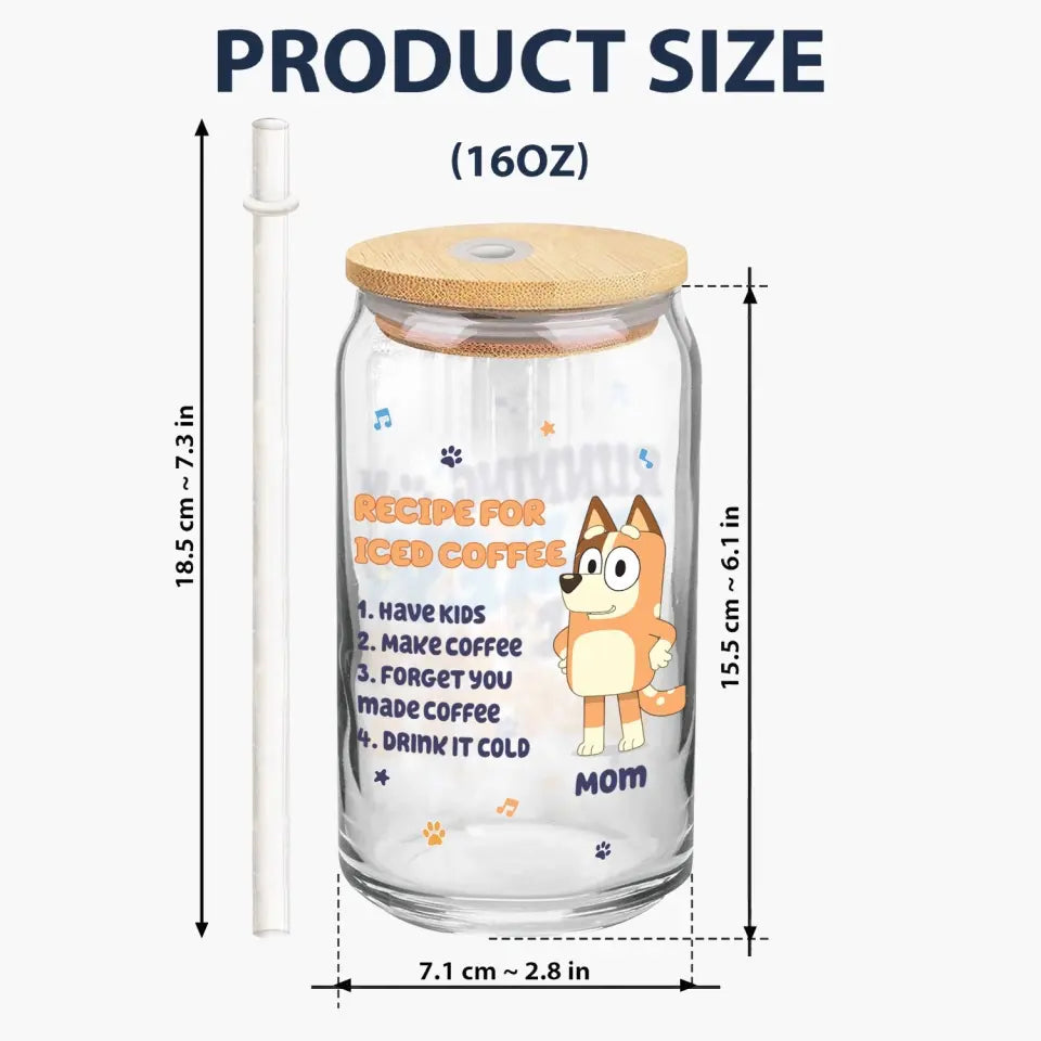 Recipe For Iced Coffee - Personalized Custom Glass Can - Mother's Day Gift For Family, Family Members
