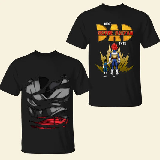 Best Super Saiyan Dad Ever - Personalized Custom Double-side T-shirt - Father's Day Gift For Dad, Family Members