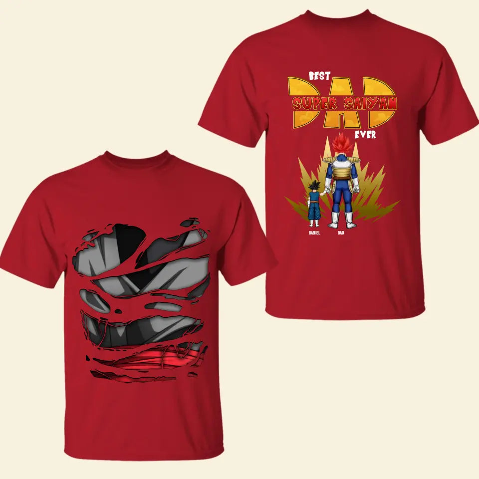Best Super Saiyan Dad Ever - Personalized Custom Double-side T-shirt - Father's Day Gift For Dad, Family Members