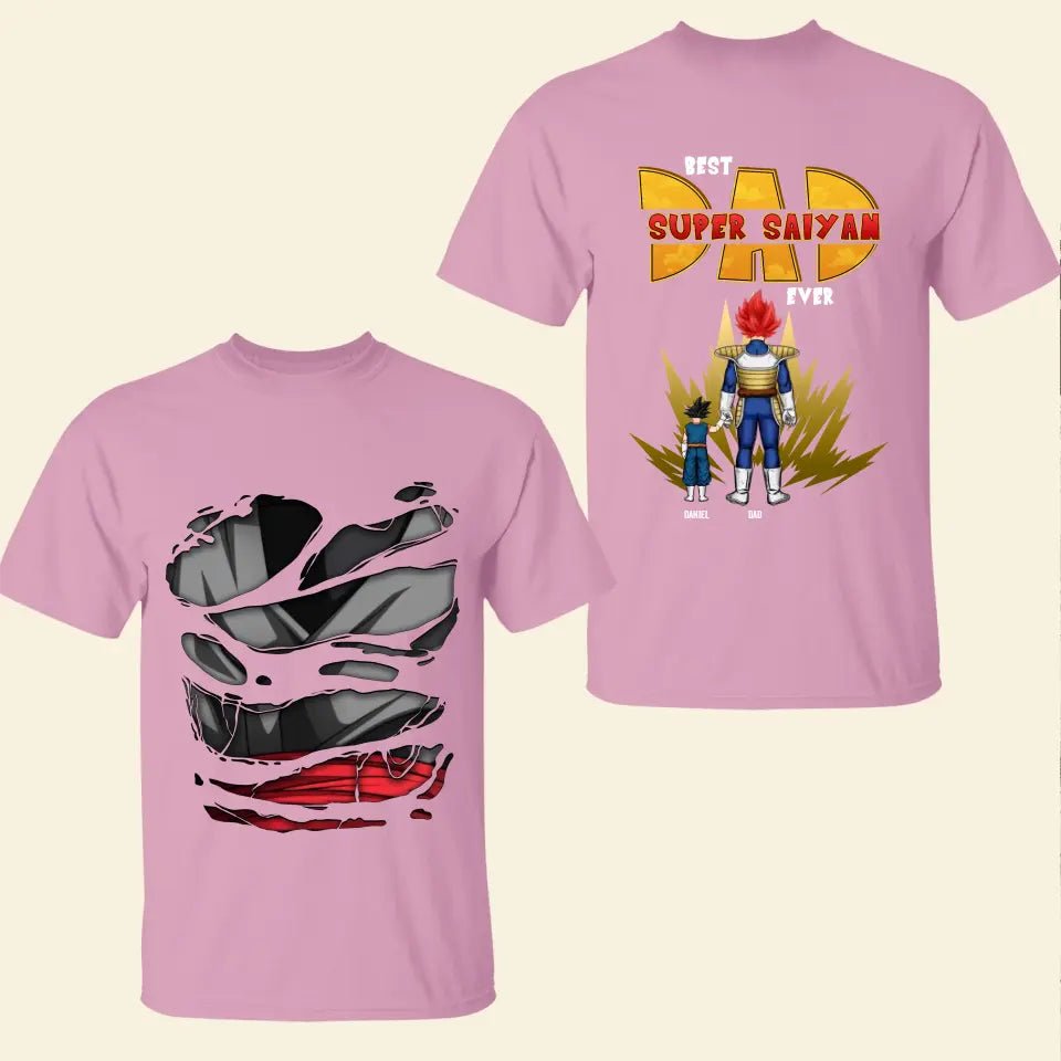 Best Super Saiyan Dad Ever - Personalized Custom Double-side T-shirt - Father's Day Gift For Dad, Family Members
