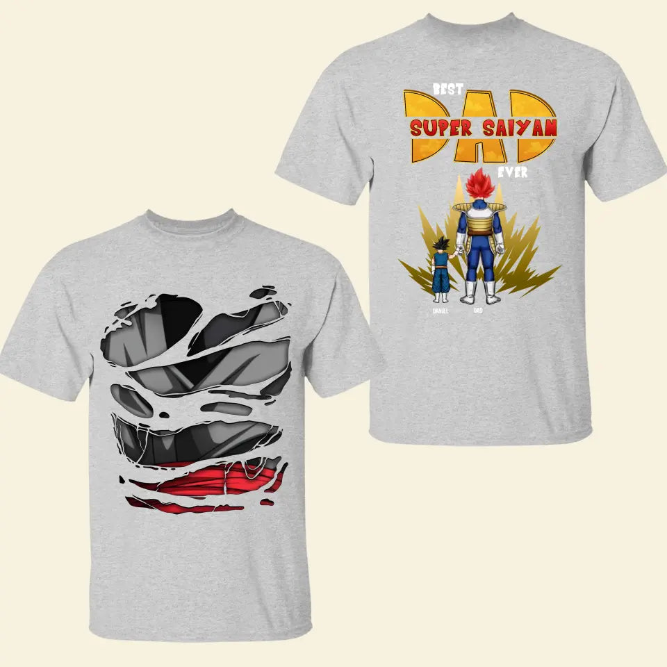 Best Super Saiyan Dad Ever - Personalized Custom Double-side T-shirt - Father's Day Gift For Dad, Family Members