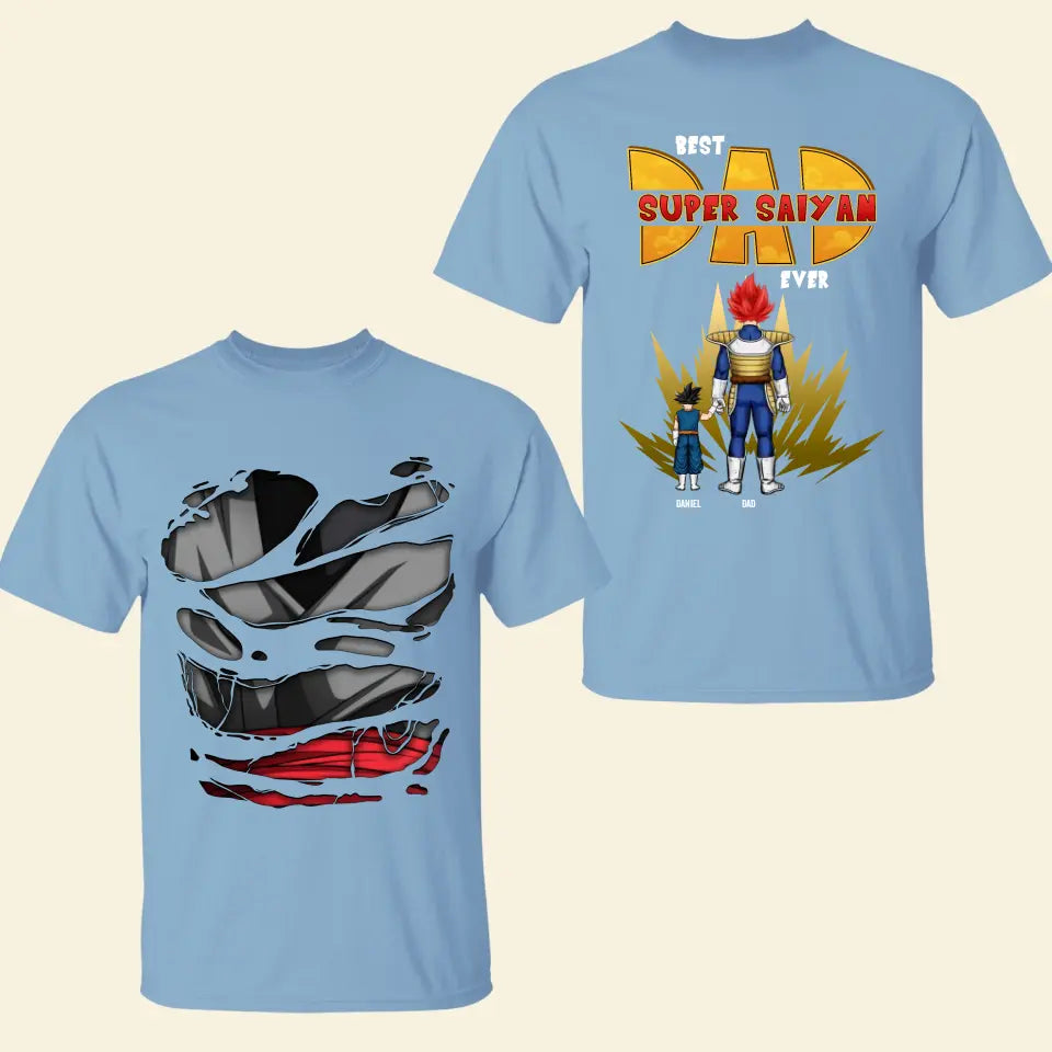 Best Super Saiyan Dad Ever - Personalized Custom Double-side T-shirt - Father's Day Gift For Dad, Family Members