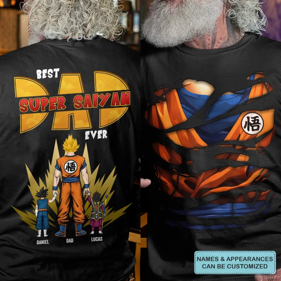 Best Super Saiyan Dad Ever - Personalized Custom Double-side T-shirt - Father's Day Gift For Dad, Family Members