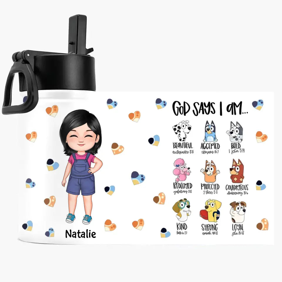 Gods Say I Am - Personalized Custom Kids Insulated Bottle - Birthday, Back To School, Kindergarten, First, Second, Third, Fourth, Fifth Grade, Pre-K Gift For Kids