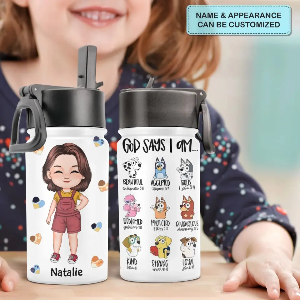 Gods Say I Am - Personalized Custom Kids Insulated Bottle - Birthday, Back To School, Kindergarten, First, Second, Third, Fourth, Fifth Grade, Pre-K Gift For Kids