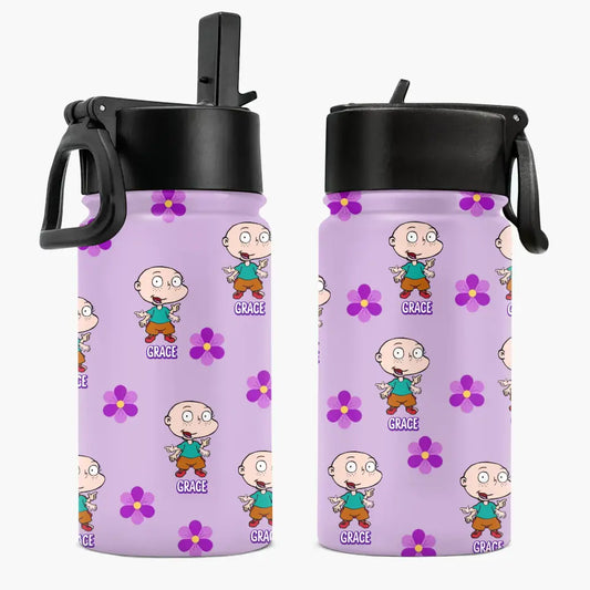 Violet Vintage Water Bottle - Personalized Custom Kids Insulated Bottle - Birthday, Back To School, Kindergarten, First, Second, Third, Fourth, Fifth Grade, Pre-K Gift For Kids