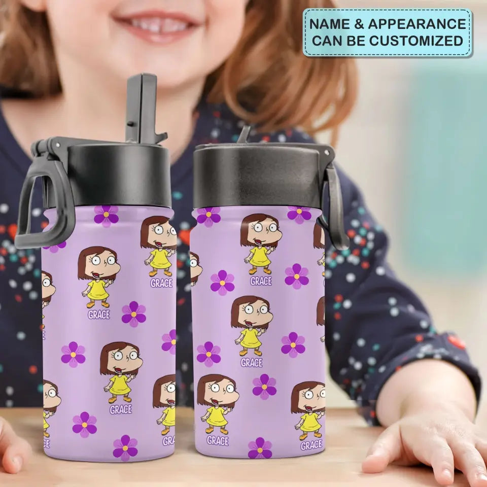 Violet Vintage Water Bottle - Personalized Custom Kids Insulated Bottle - Birthday, Back To School, Kindergarten, First, Second, Third, Fourth, Fifth Grade, Pre-K Gift For Kids