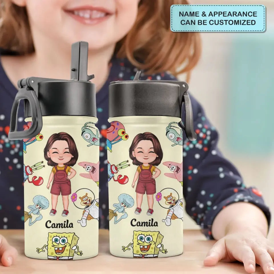 Cartoon Water Bottle - Personalized Custom Kids Insulated Bottle - Birthday, Back To School, Kindergarten, First, Second, Third, Fourth, Fifth Grade, Pre-K Gift For Kids