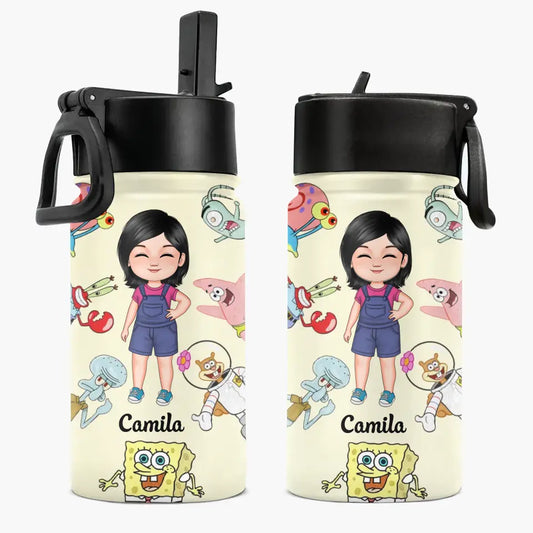 Cartoon Water Bottle - Personalized Custom Kids Insulated Bottle - Birthday, Back To School, Kindergarten, First, Second, Third, Fourth, Fifth Grade, Pre-K Gift For Kids