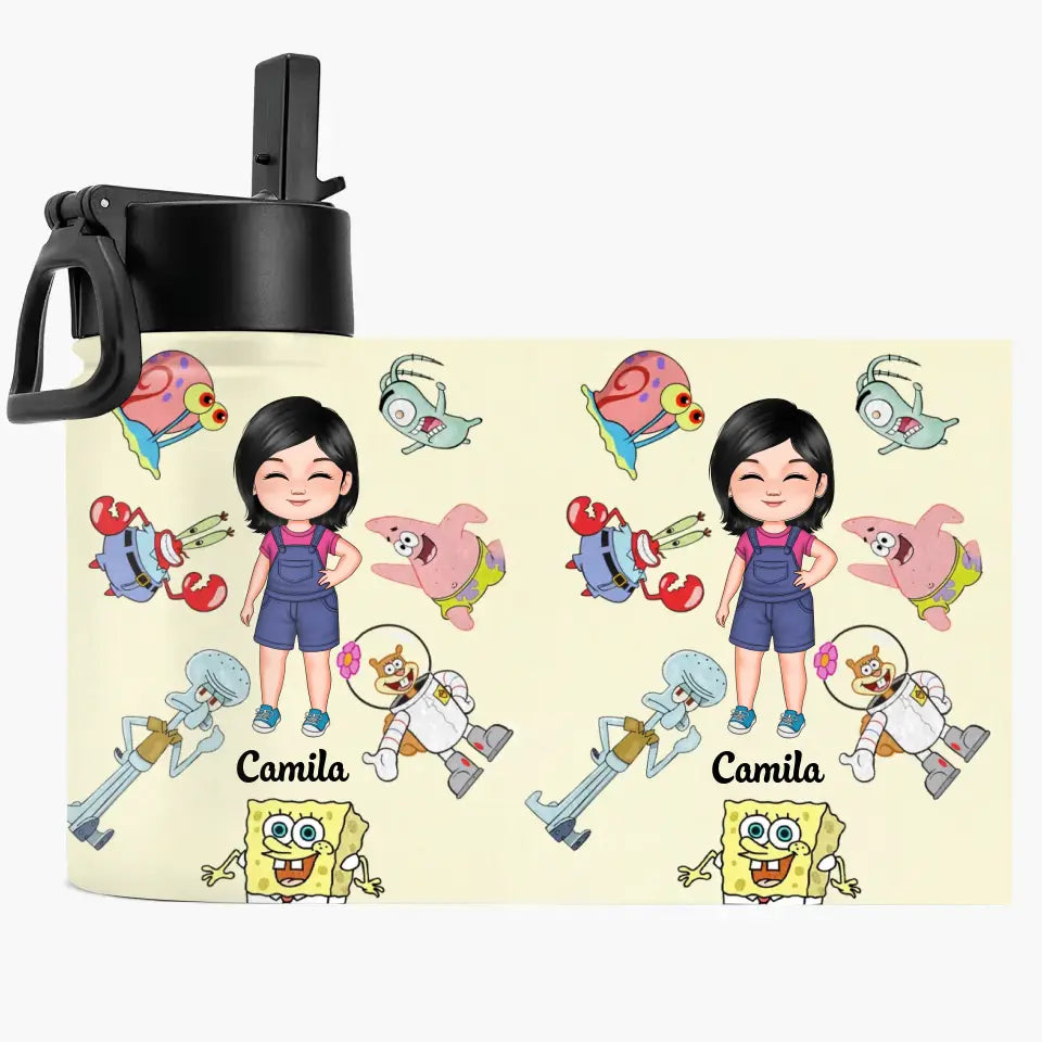 Cartoon Water Bottle - Personalized Custom Kids Insulated Bottle - Birthday, Back To School, Kindergarten, First, Second, Third, Fourth, Fifth Grade, Pre-K Gift For Kids