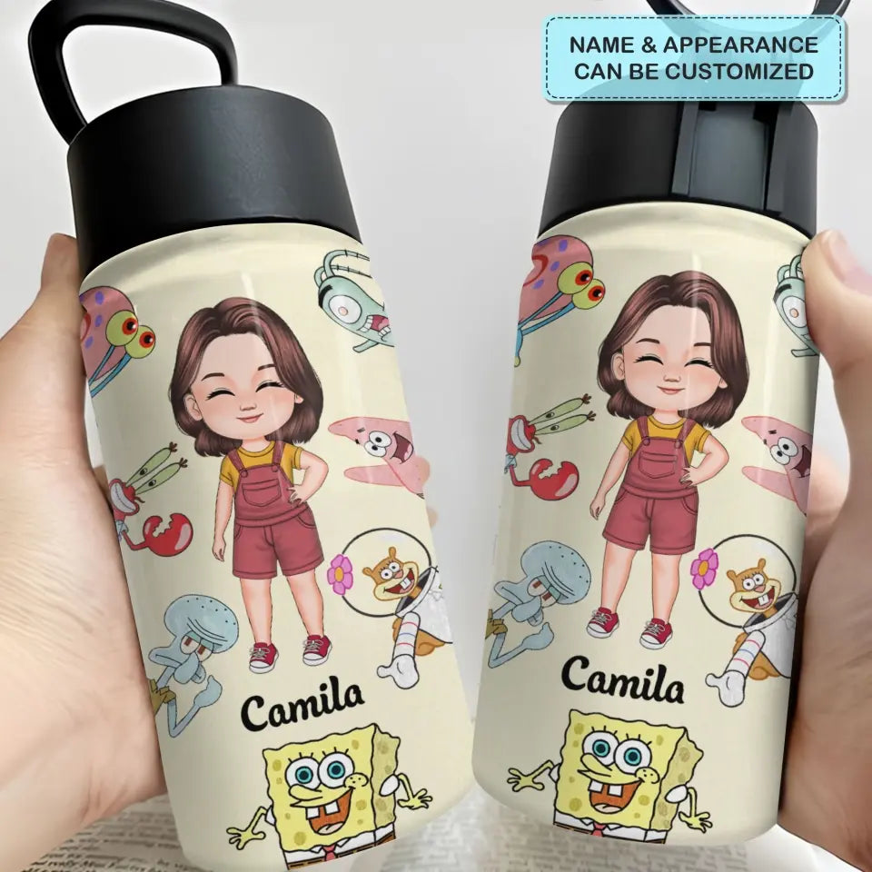 Cartoon Water Bottle - Personalized Custom Kids Insulated Bottle - Birthday, Back To School, Kindergarten, First, Second, Third, Fourth, Fifth Grade, Pre-K Gift For Kids