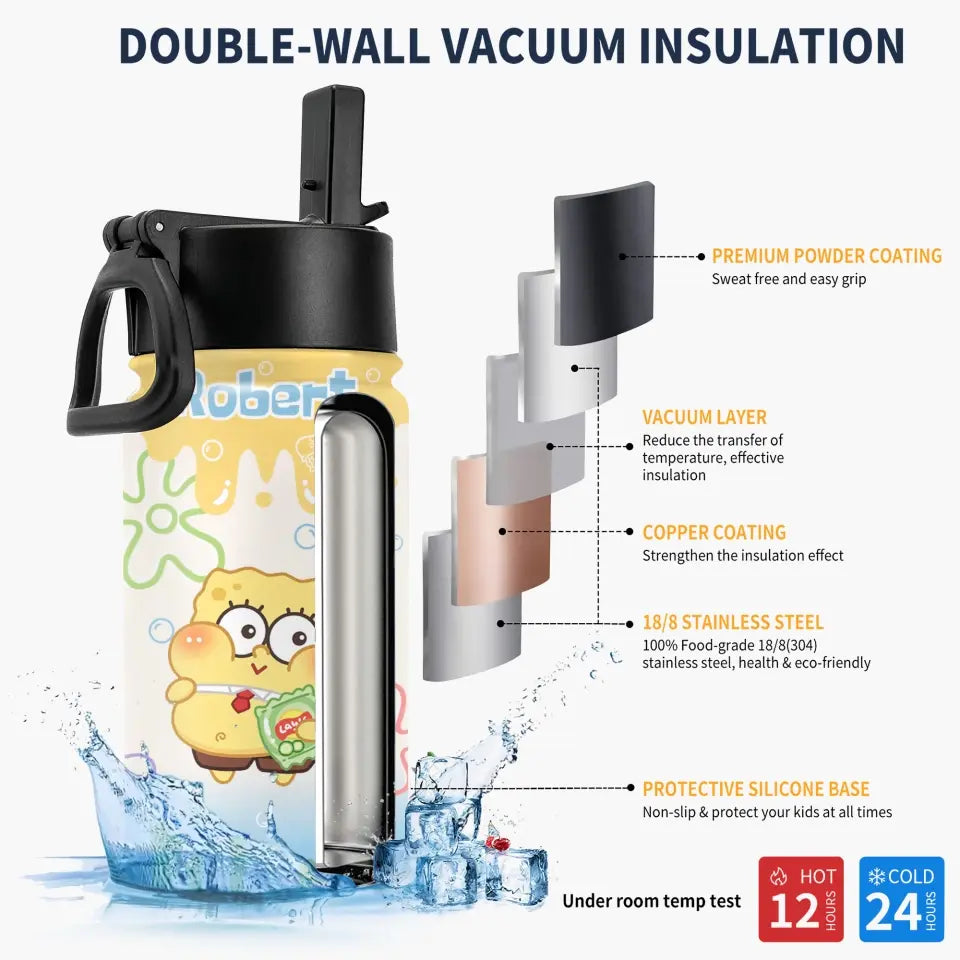 3D Sponges Custom - Personalized Custom Kids Insulated Bottle - Birthday, Back To School, Kindergarten, First, Second, Third, Fourth, Fifth Grade, Pre-K Gift For Kids