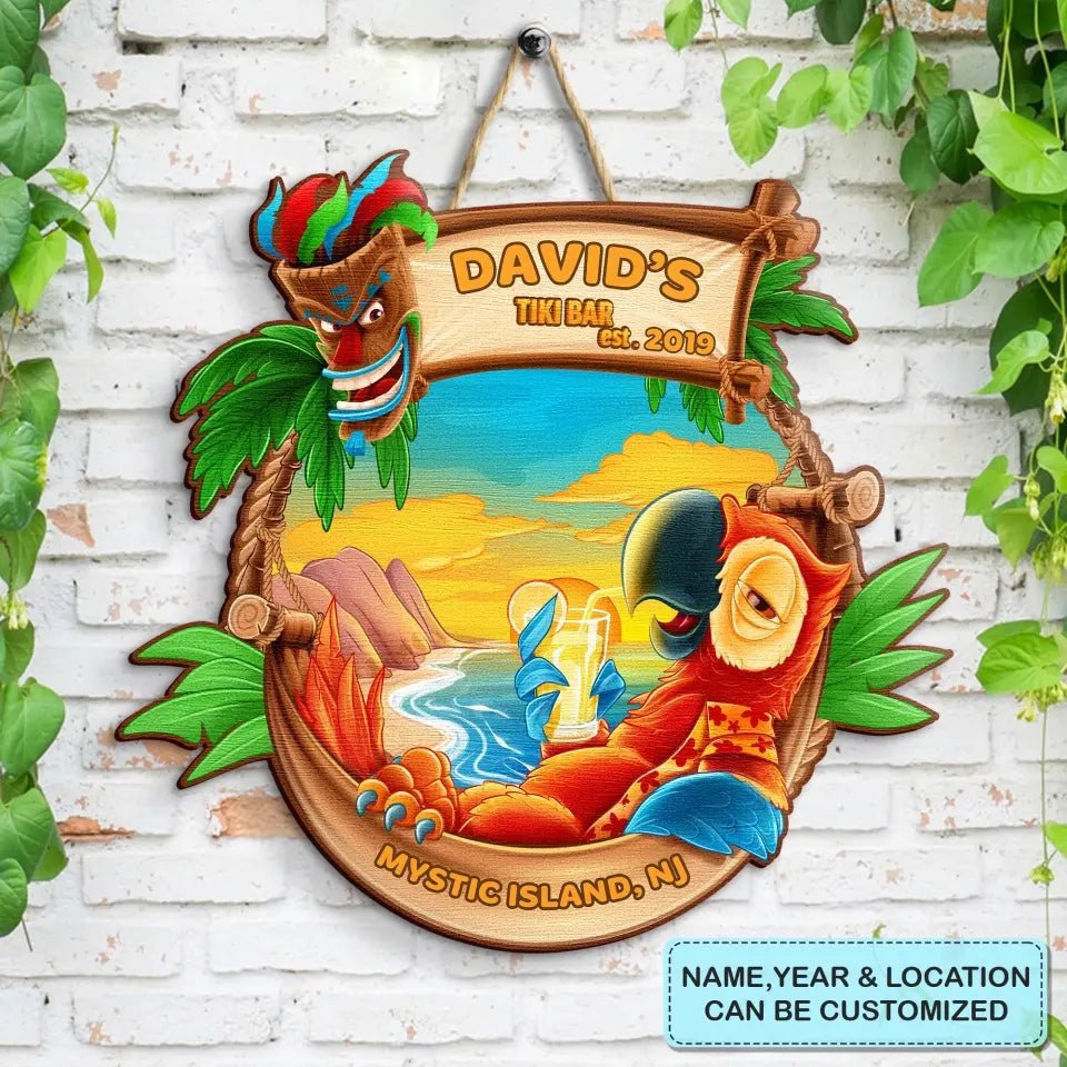 Tiki Bar - Personalized Custom Door Sign - Summer Gift For Your Friends, Family Member, Bestie