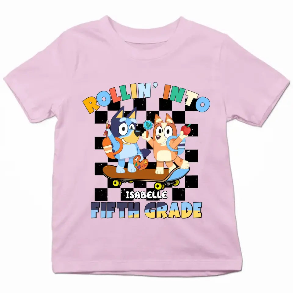 Rolling Into Kindergarten - Personalized Custom Youth T-shirt - Back To School Gift For Kid