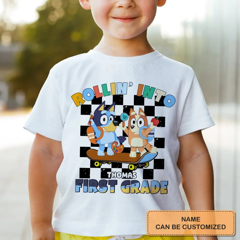 Rolling Into Kindergarten - Personalized Custom Youth T-shirt - Back To School Gift For Kid