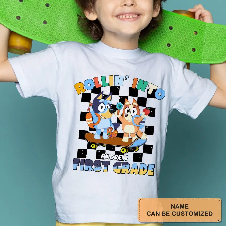 Rolling Into Kindergarten - Personalized Custom Youth T-shirt - Back To School Gift For Kid