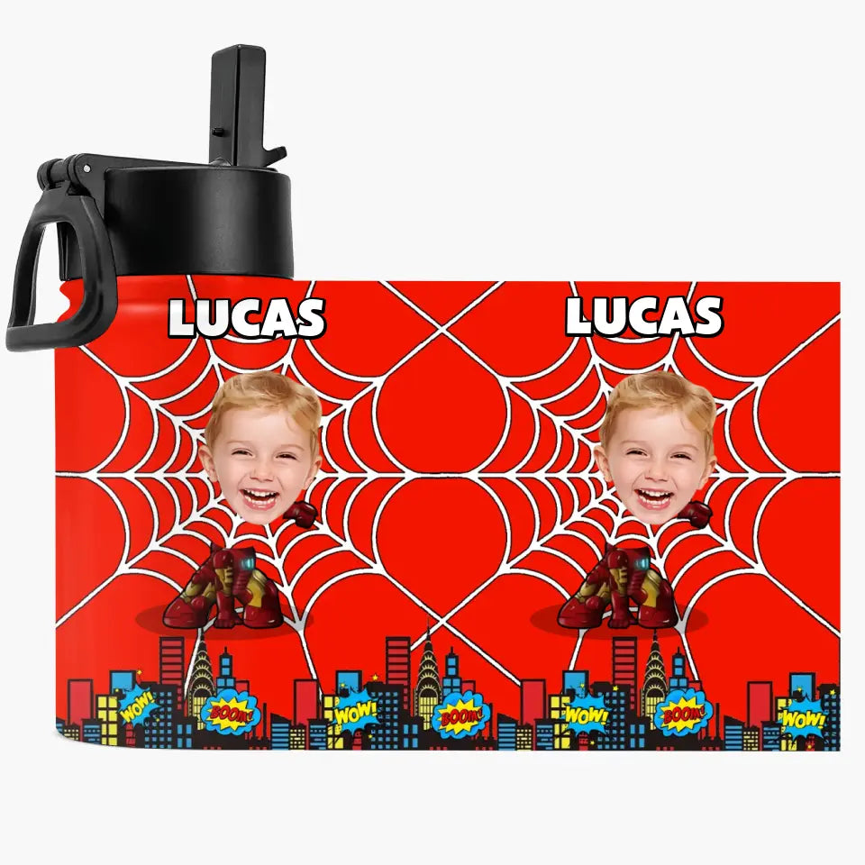Custom Face Hero Leak Proof Water - Personalized Custom Kids Insulated Bottle - Birthday, Back To School, Kindergarten, First, Second, Third, Fourth, Fifth Grade, Pre-K Gift For Kids
