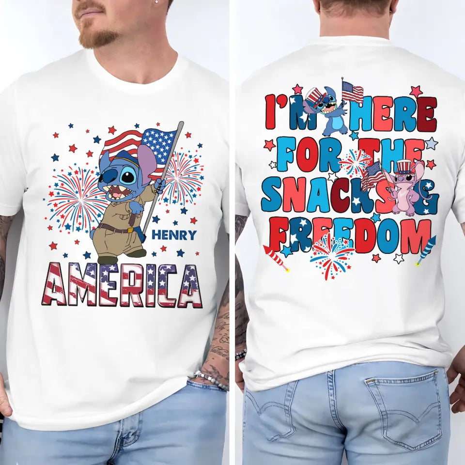 I'm Here For The Snacks And Freedom - Personalized Custom Double-side T-shirt - 4th Of July Gift For Family Members