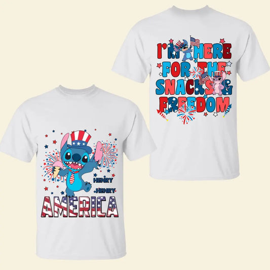 I'm Here For The Snacks And Freedom - Personalized Custom Double-side T-shirt - 4th Of July Gift For Family Members