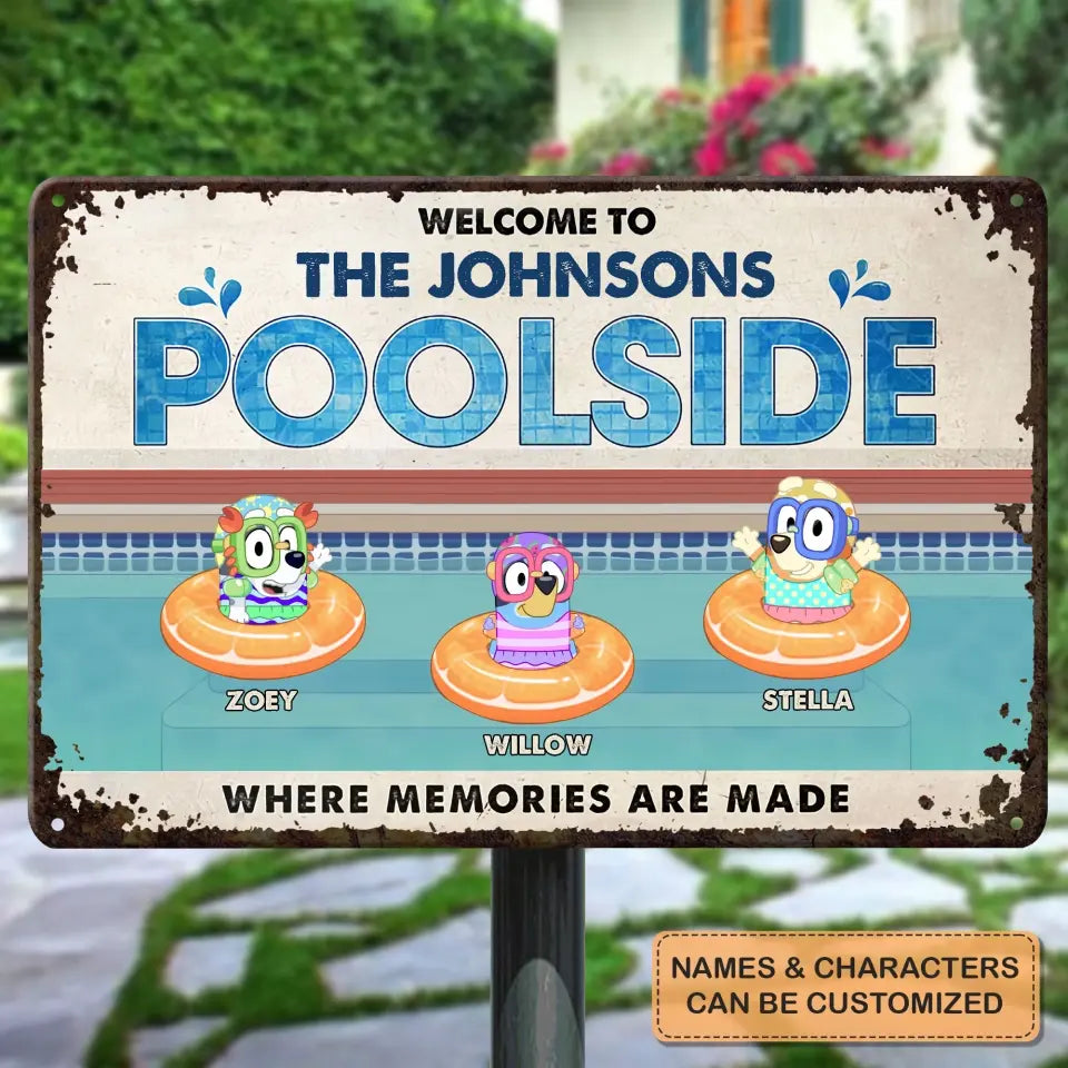 Welcome To Our Poolside - Personalized Metal Sign - Summer Gift For Family, Family Members