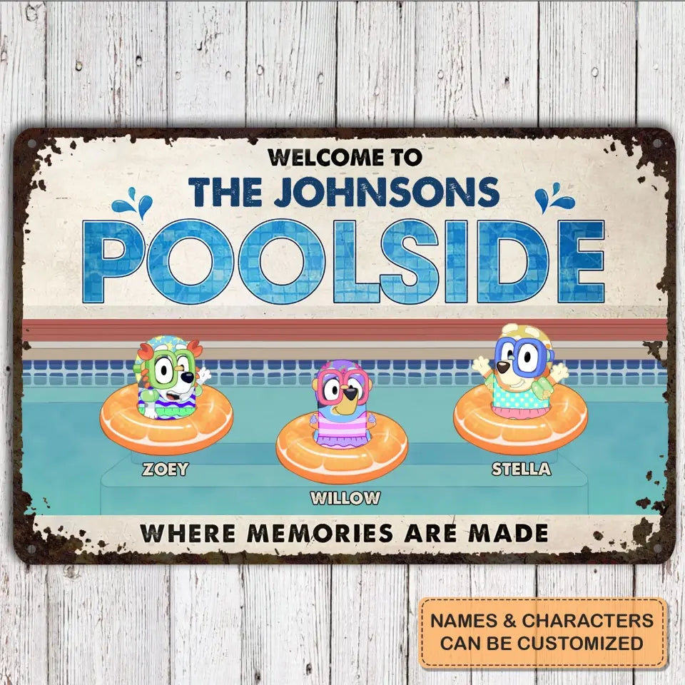 Welcome To Our Poolside - Personalized Metal Sign - Summer Gift For Family, Family Members