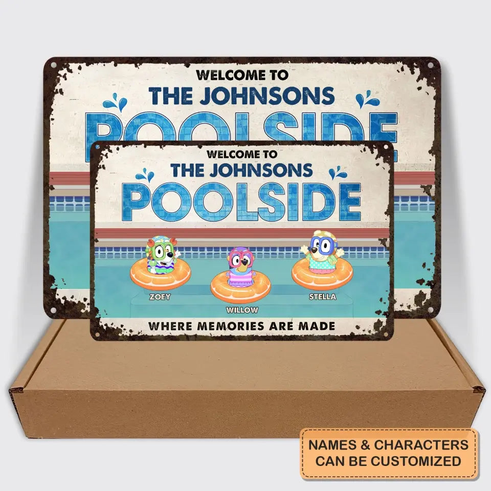 Welcome To Our Poolside - Personalized Metal Sign - Summer Gift For Family, Family Members