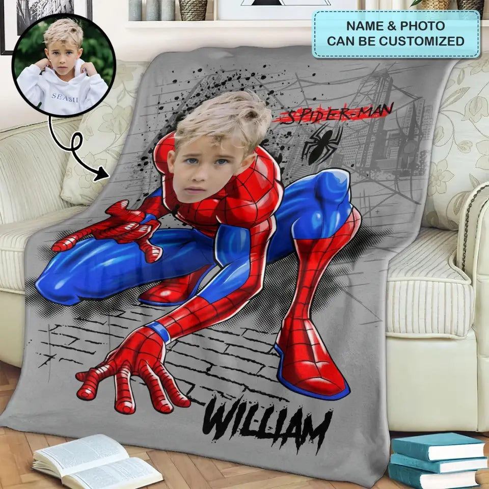 Custom Face Super Hero Blanket - Personalized Custom Blanket - Gift For Kids, Family, Family Members