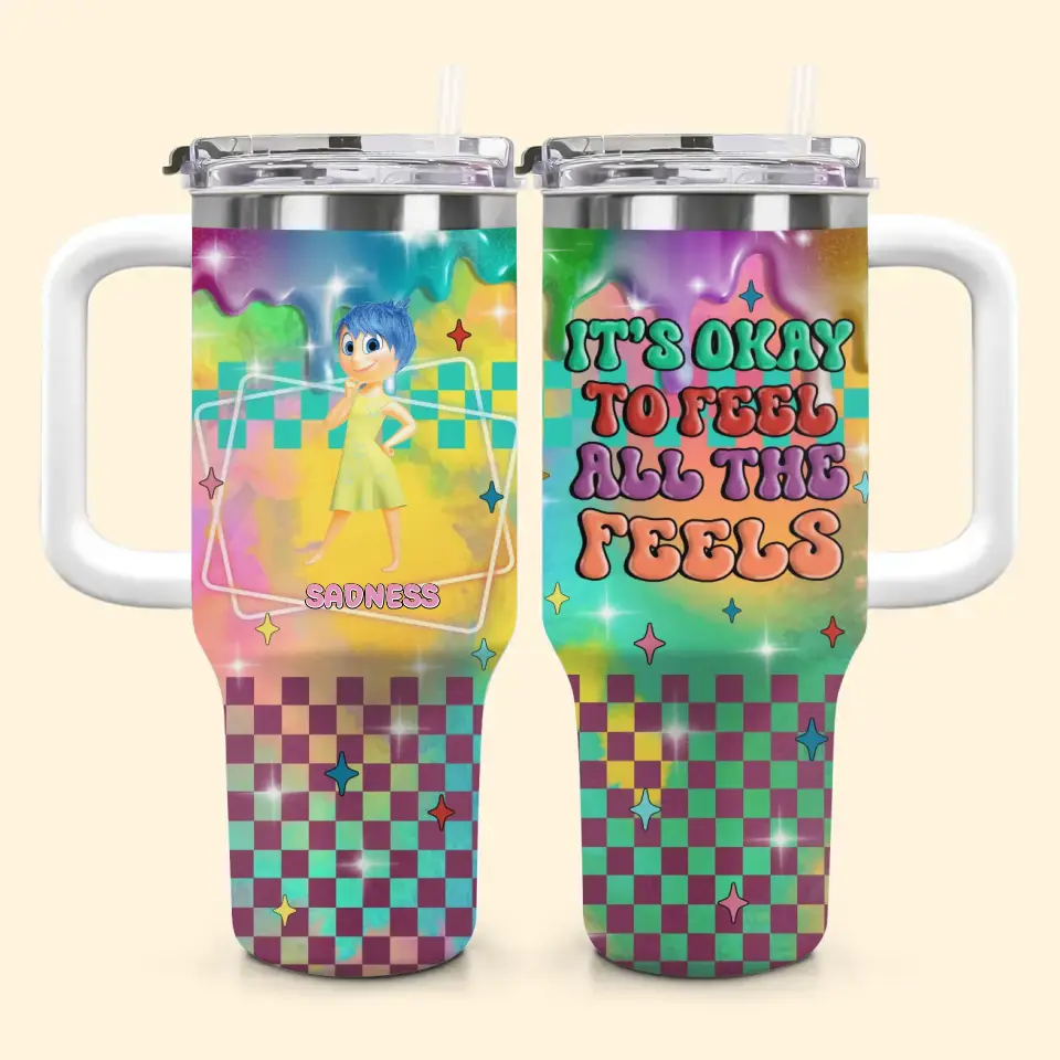 It's Okay To Feel All The Feel - Personalized Custom Tumbler With Handle - Gift For Friends, Family Members