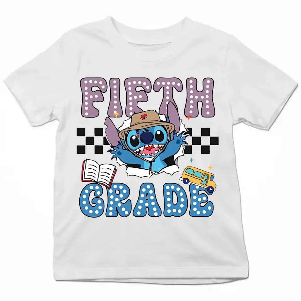 Retro Blue Ailen - Personalized Custom Youth T-shirt - Birthday, Back To School, Kindergarten, First, Second, Third, Fourth, Fifth Grade, Pre-K Gift For Kids