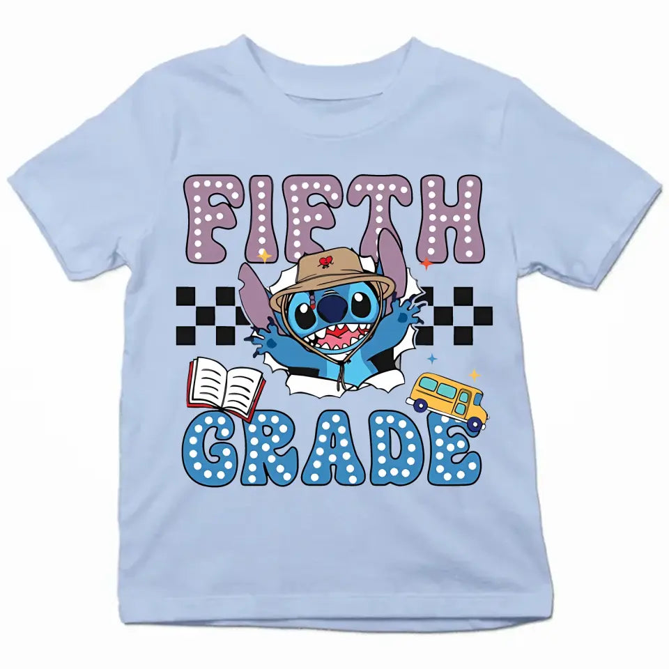 Retro Blue Ailen - Personalized Custom Youth T-shirt - Birthday, Back To School, Kindergarten, First, Second, Third, Fourth, Fifth Grade, Pre-K Gift For Kids