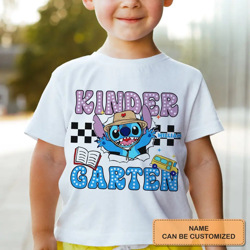 Retro Blue Ailen - Personalized Custom Youth T-shirt - Birthday, Back To School, Kindergarten, First, Second, Third, Fourth, Fifth Grade, Pre-K Gift For Kids