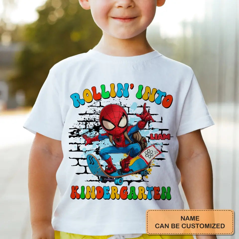 Rolling Into School - Personalized Custom Youth T-shirt - Birthday, Back To School, Kindergarten, First, Second, Third, Fourth, Fifth Grade, Pre-K Gift For Kids