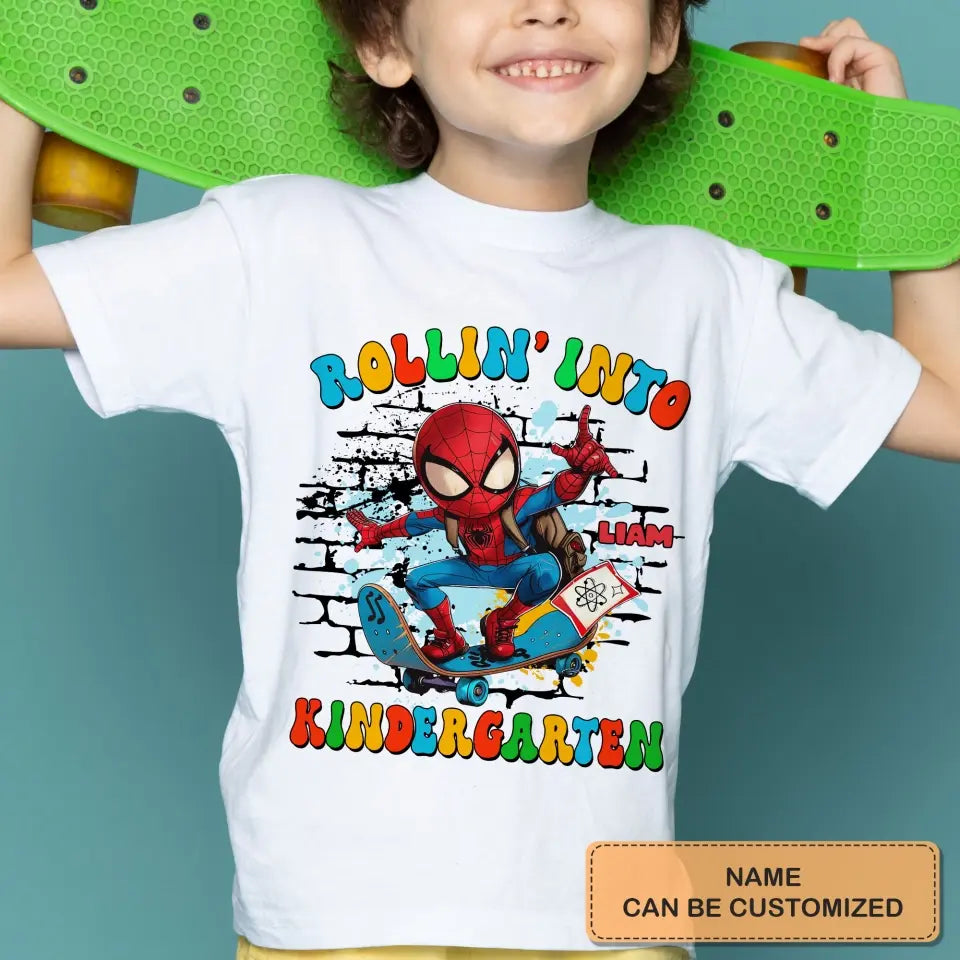 Rolling Into School - Personalized Custom Youth T-shirt - Birthday, Back To School, Kindergarten, First, Second, Third, Fourth, Fifth Grade, Pre-K Gift For Kids