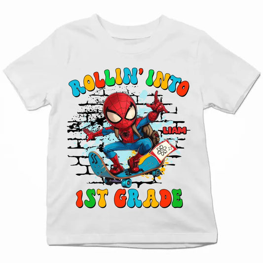 Rolling Into School - Personalized Custom Youth T-shirt - Birthday, Back To School, Kindergarten, First, Second, Third, Fourth, Fifth Grade, Pre-K Gift For Kids