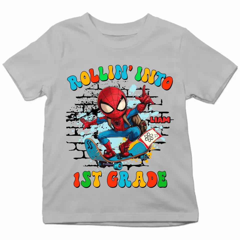Rolling Into School - Personalized Custom Youth T-shirt - Birthday, Back To School, Kindergarten, First, Second, Third, Fourth, Fifth Grade, Pre-K Gift For Kids