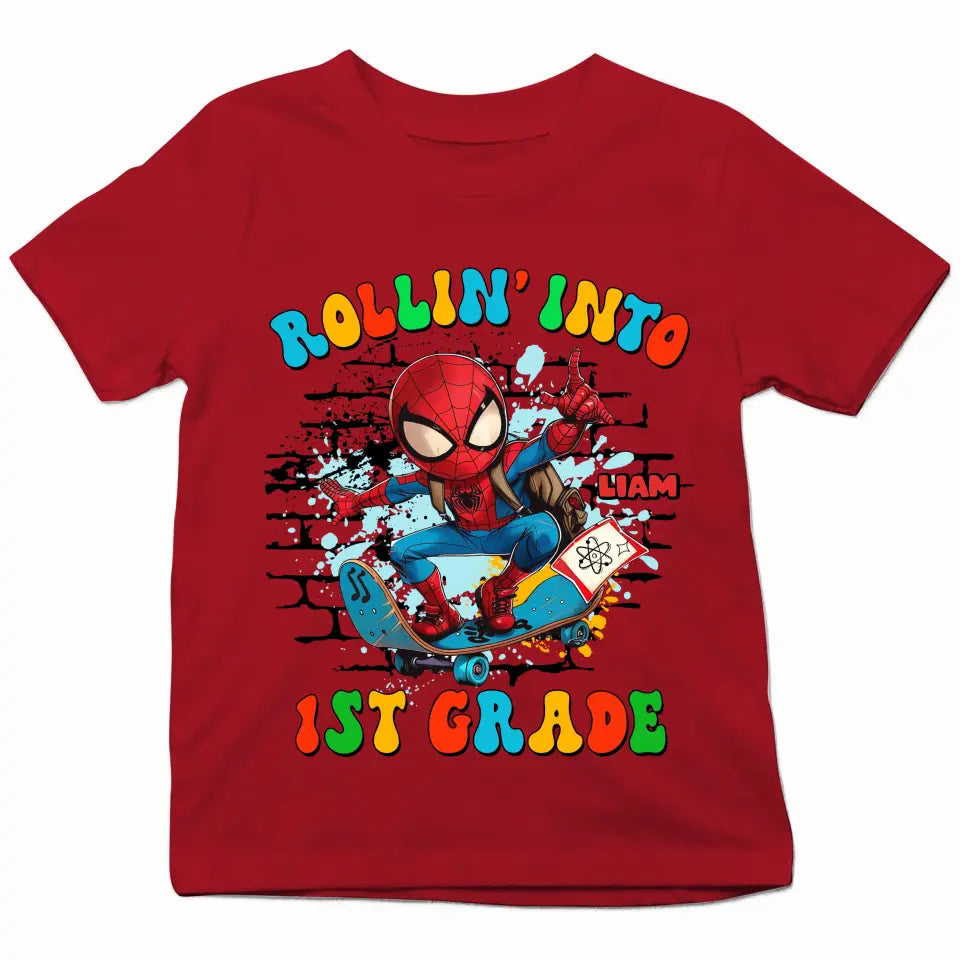 Rolling Into School - Personalized Custom Youth T-shirt - Birthday, Back To School, Kindergarten, First, Second, Third, Fourth, Fifth Grade, Pre-K Gift For Kids