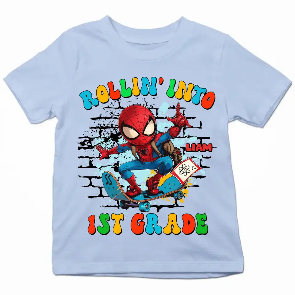 Rolling Into School - Personalized Custom Youth T-shirt - Birthday, Back To School, Kindergarten, First, Second, Third, Fourth, Fifth Grade, Pre-K Gift For Kids