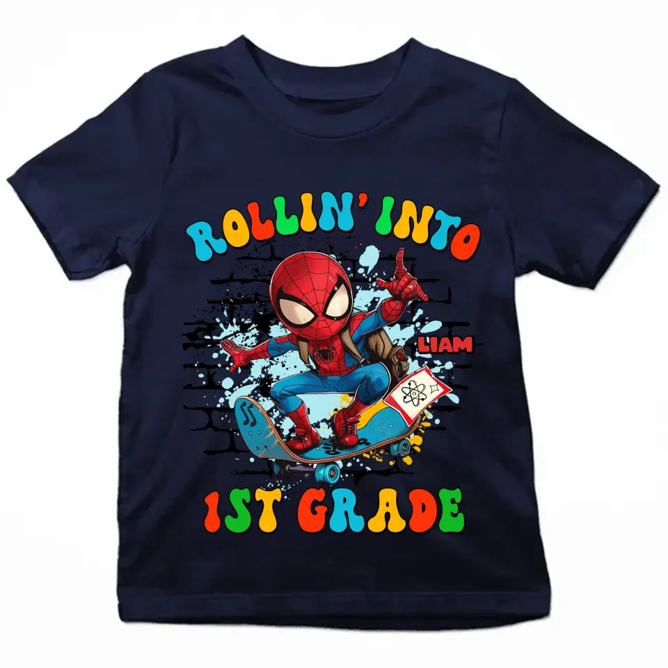 Rolling Into School - Personalized Custom Youth T-shirt - Birthday, Back To School, Kindergarten, First, Second, Third, Fourth, Fifth Grade, Pre-K Gift For Kids
