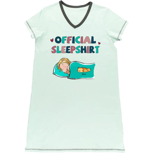 Personalized Custom Woman V-neck Night Shirt - Birthday Gift For Cat Lover, Cat Mom - Official Sleep Shirt V2
