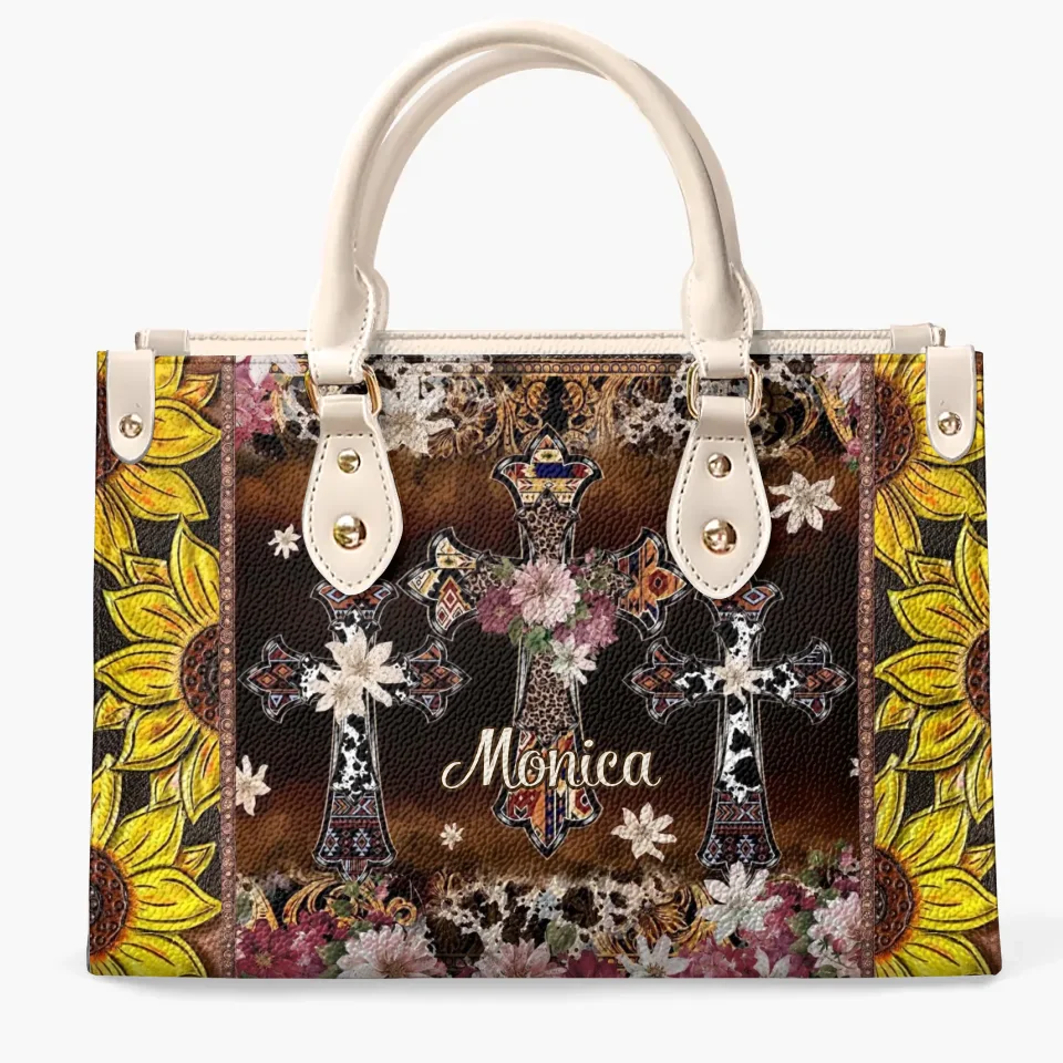 Personalized Leather Bag - Floral Cross