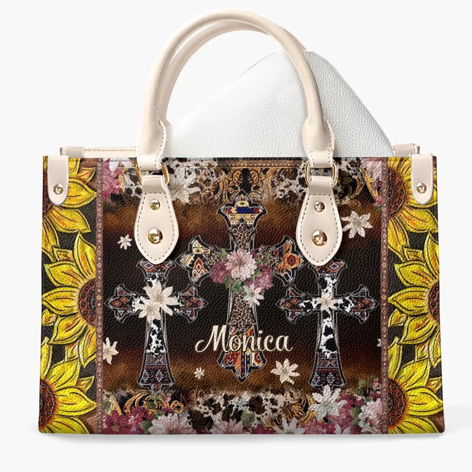 Personalized Leather Bag - Floral Cross