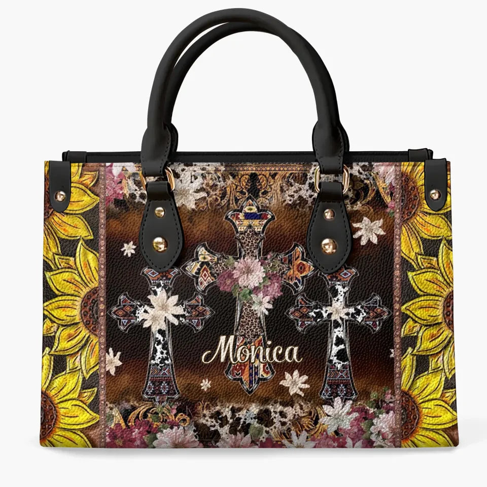 Personalized Leather Bag - Floral Cross