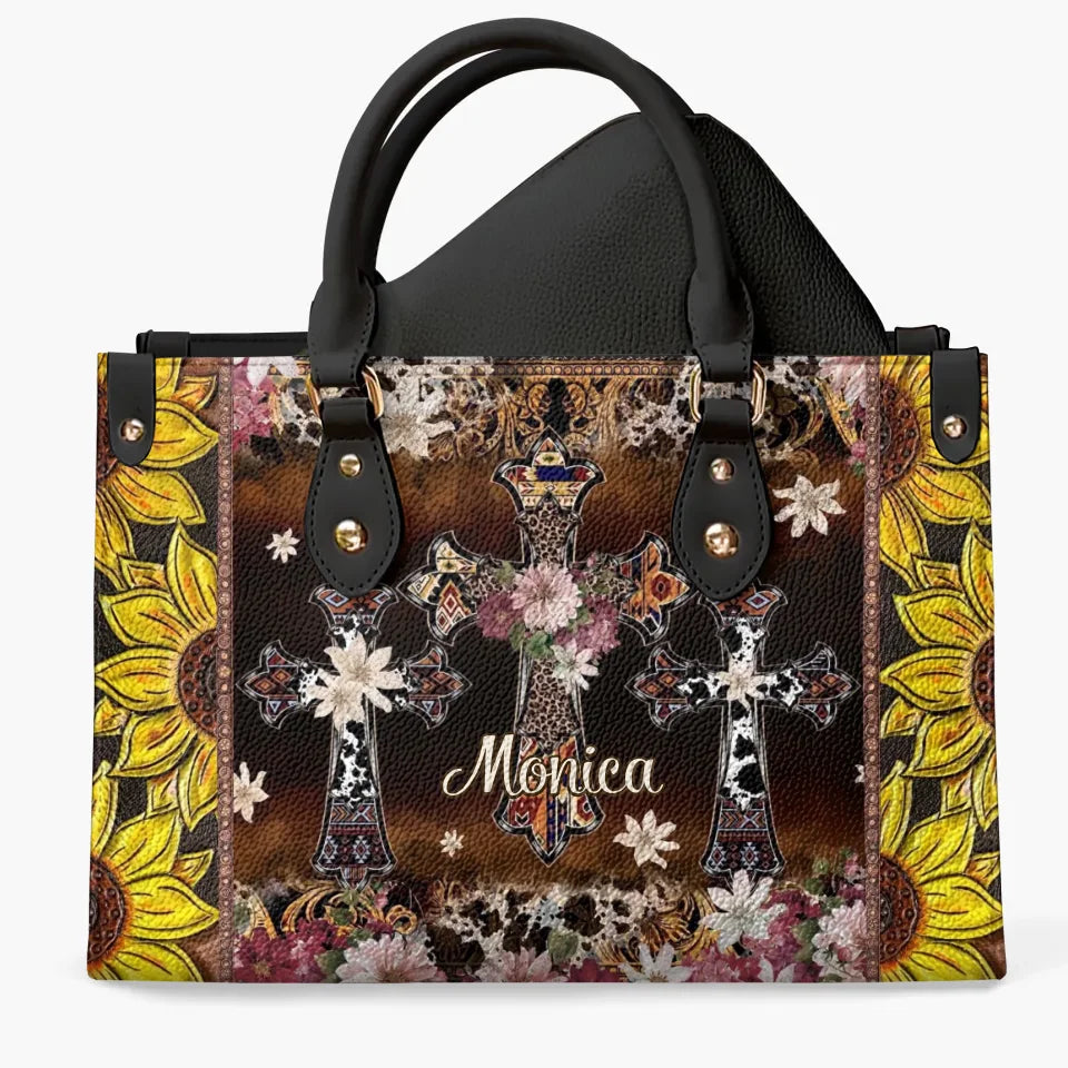 Personalized Leather Bag - Floral Cross
