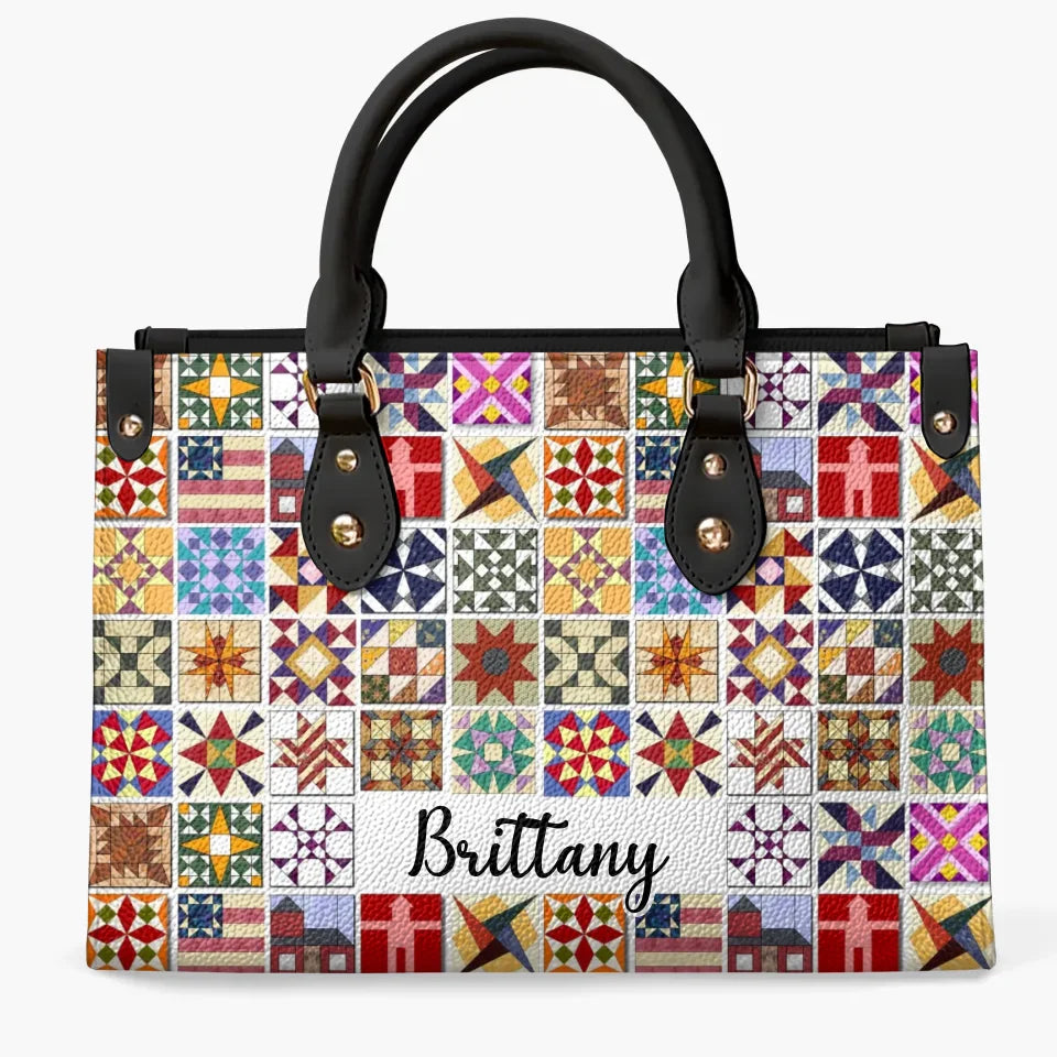 Personalized Leather Bag - Quilt Blocks